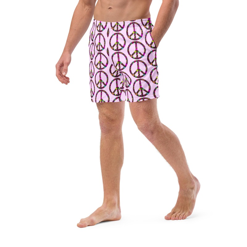 WTees Flower Power Peace Sign Swim Trunks Selago