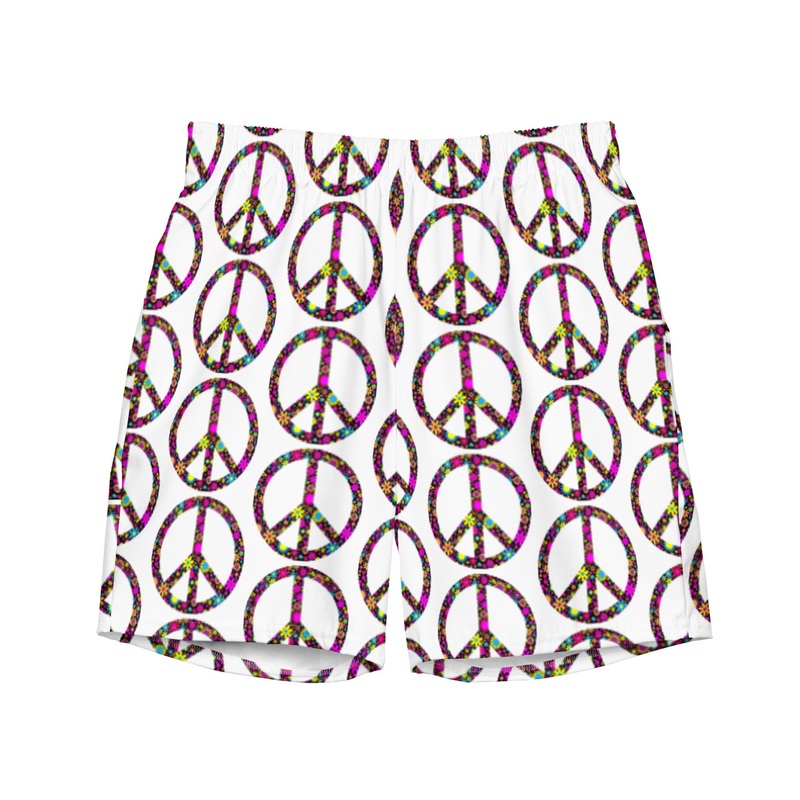 WTees Flower Power Peace Sign Swim Trunks White