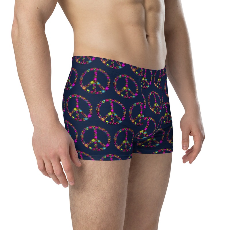 WTees Flower Power Peace Sign Trunk Boxer Briefs Navy