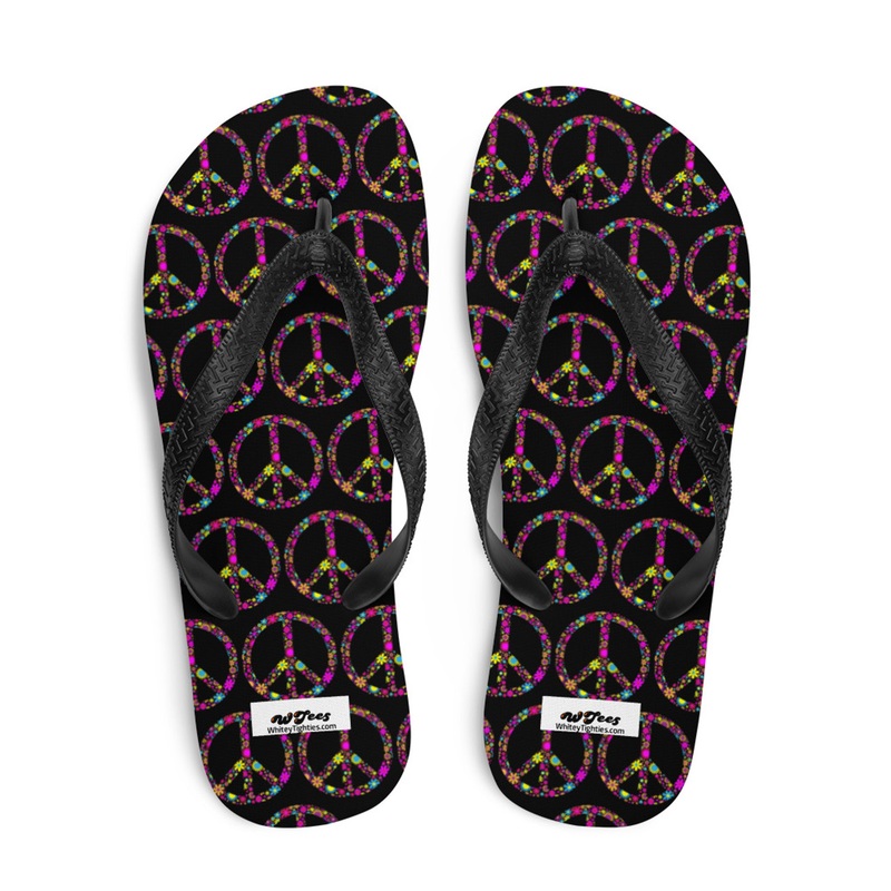 WTees Flower Power Peace Signs Flip-Flops Black