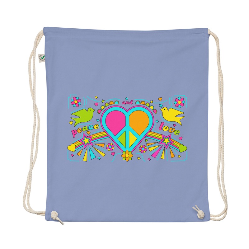 WTees Peace & Love Organic Cotton Drawstring Bag
