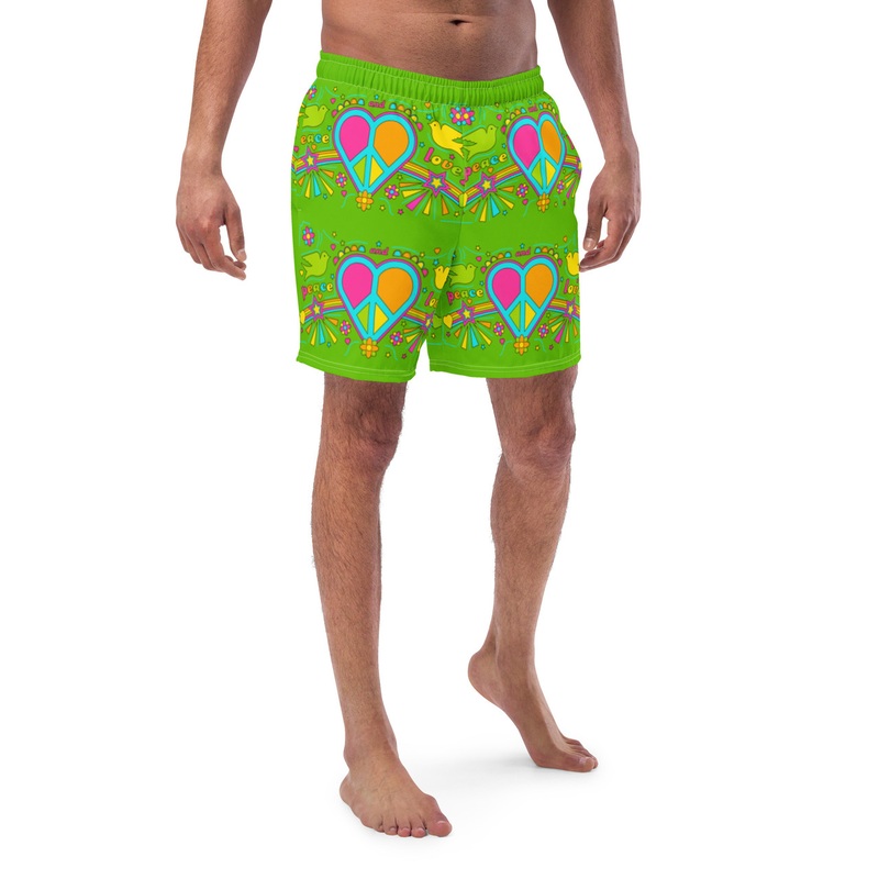 WTees Peace & Love Swim Trunks Kelly Green