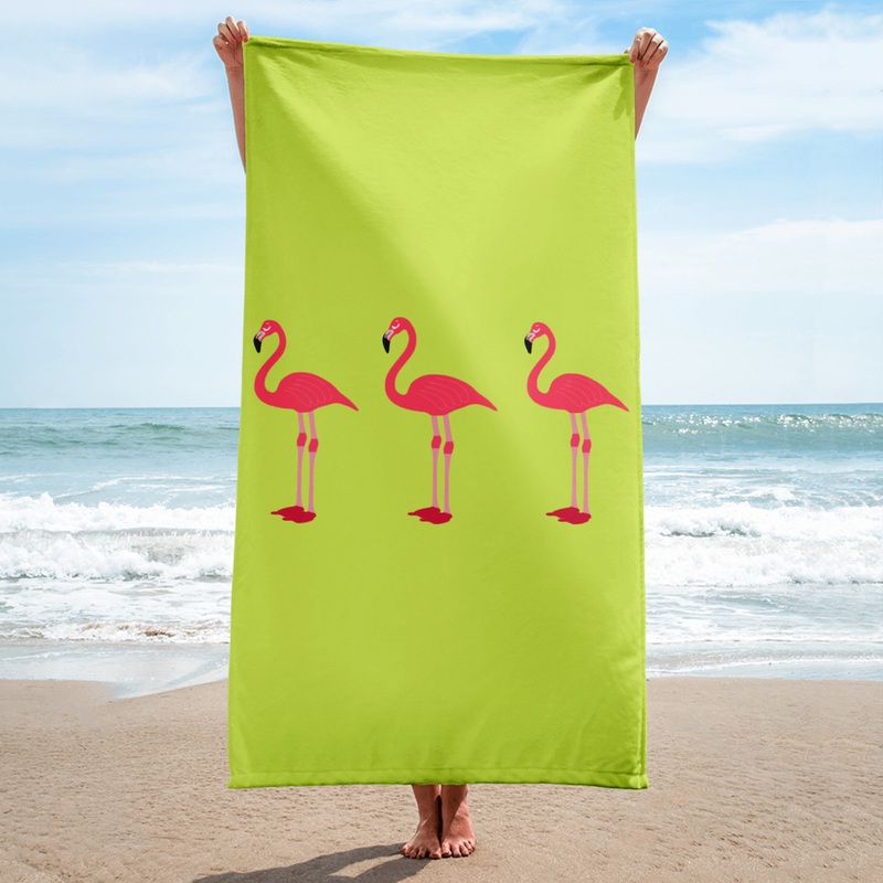 WTees Pink Flamingos Beach Towel Green