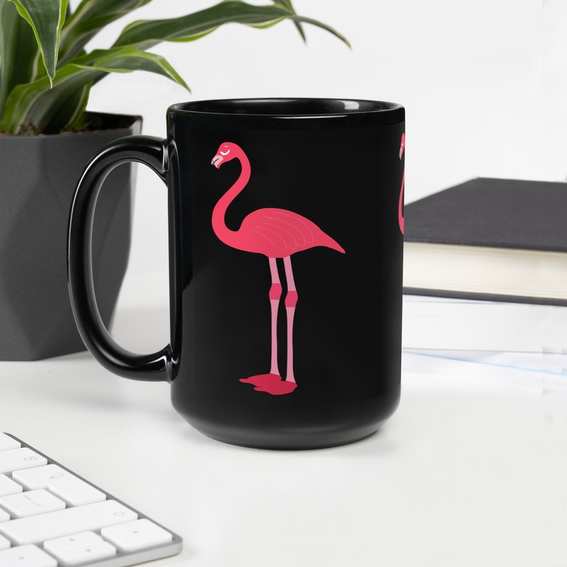 WTees Pink Flamingos Black Glossy Mug