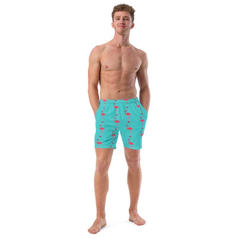 WTees Pink Flamingos Swim Trunks Turquoise