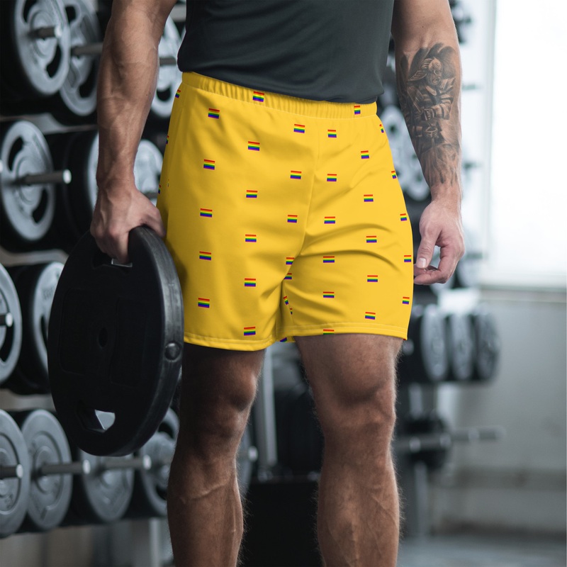 WTees Rainbow Flags Athletic Shorts Yellow