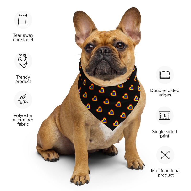 WTees Rainbow Hearts All-Over Print Bandana Black