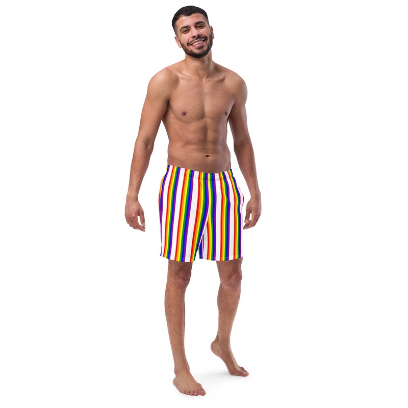 WTees Rainbow Stripes Swim Trunks White