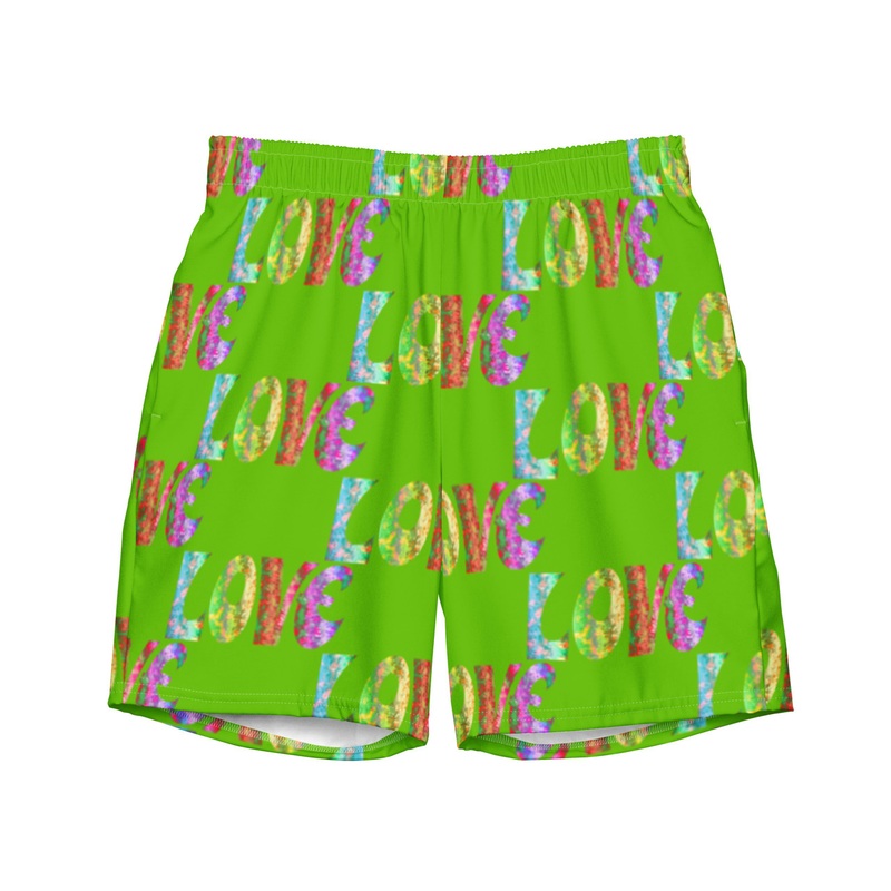 WTees Retro Love Love Love Swim Trunk Kelly Green