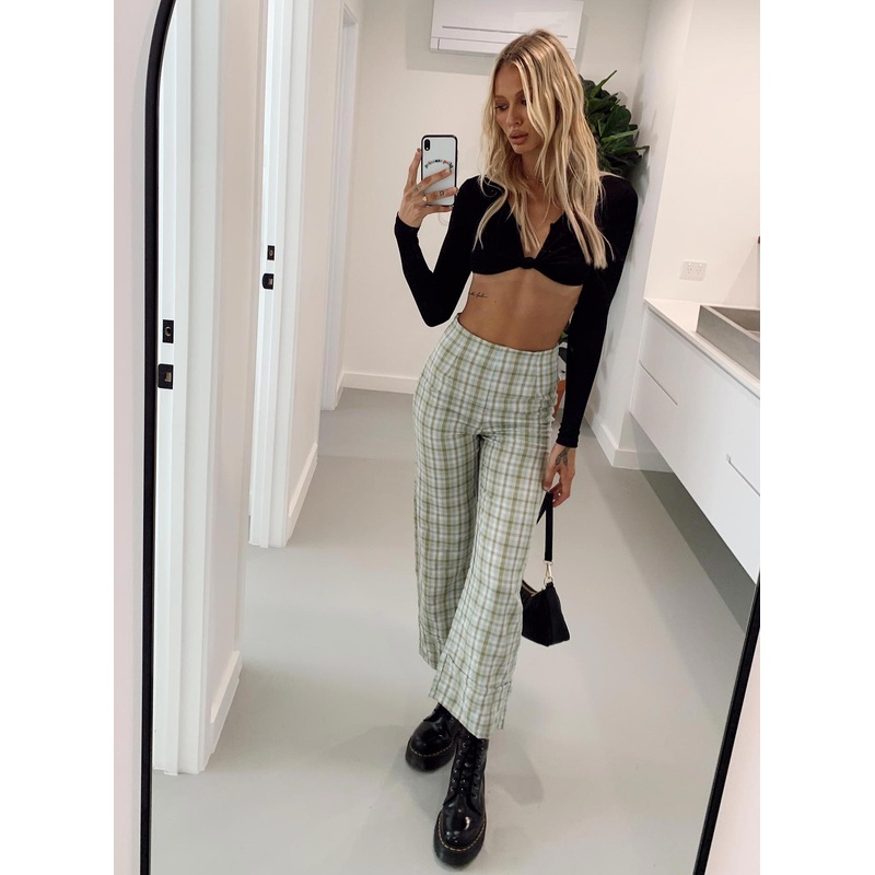 Euros Pants Light Green Check
