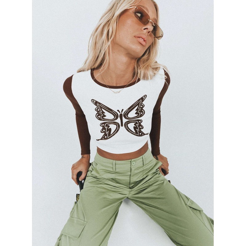 Soar Long Sleeve Top White / Brown