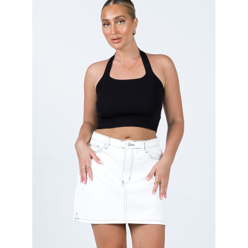 Aswan Constrast Stitch Mini Skirt White