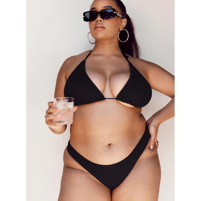 Blanca High Cut Shirred Bikini Bottoms Black Curve