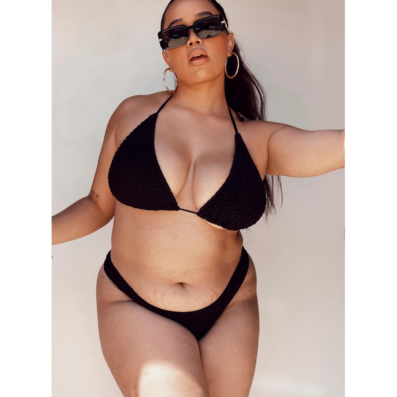 Blanca Triangle Shirred Bikini Top Black Curve