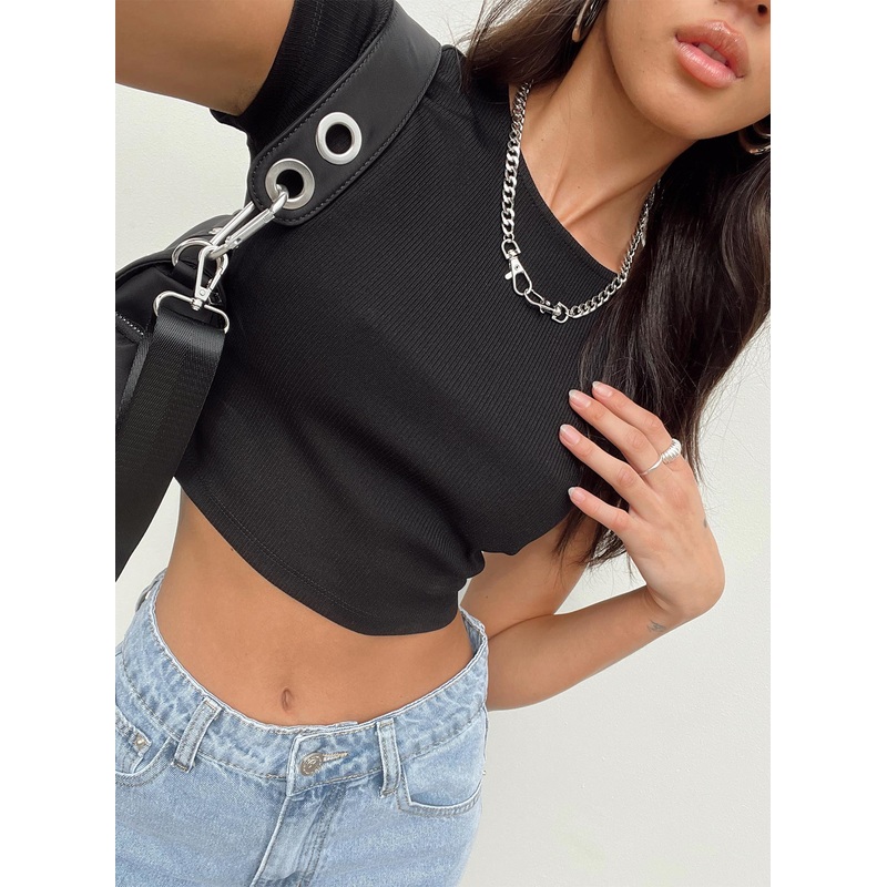 Classic Cropped Tee Black Eco