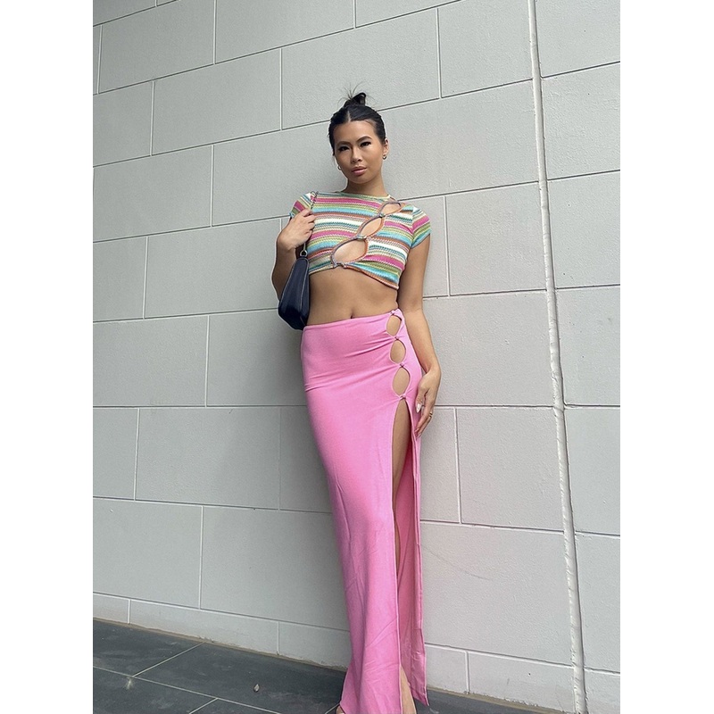 Jorde Knit Midi Skirt Pink