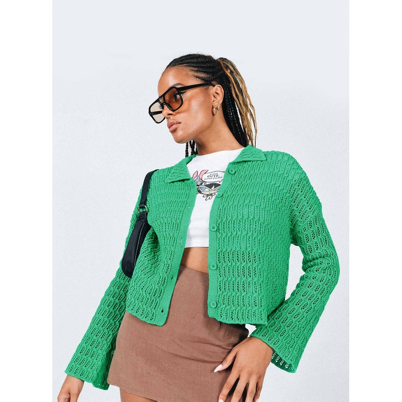 Madyson Cable Knit Cardigan Green