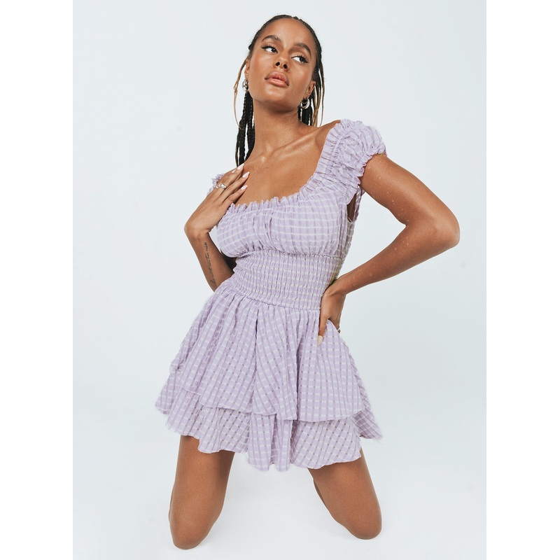 The Love Galore Playsuit Purple Gingham