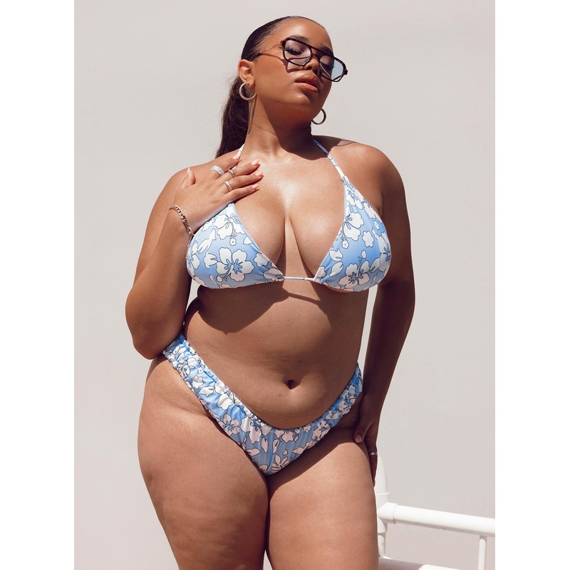Wonda Hawaiian Floral Bikini Bottom Blue Curve