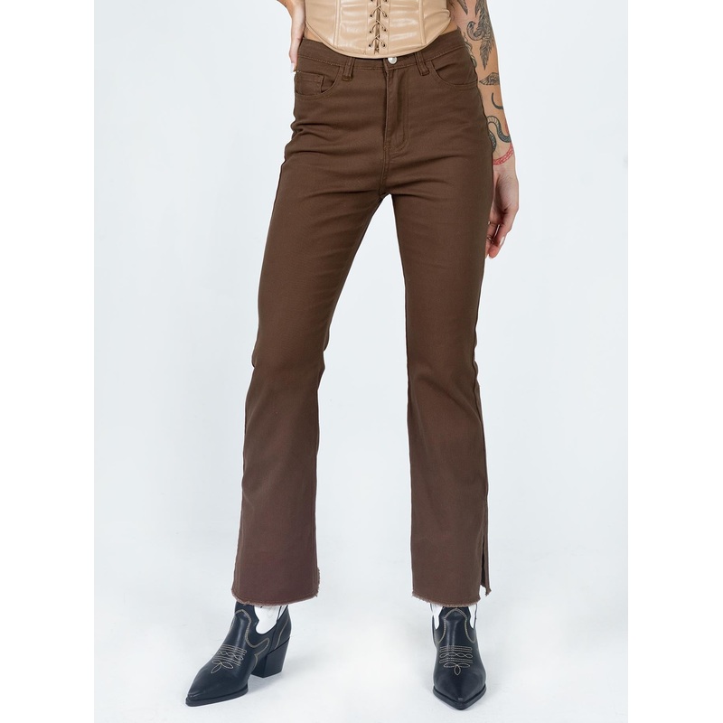 Aalia Wide Leg Denim Jeans Brown