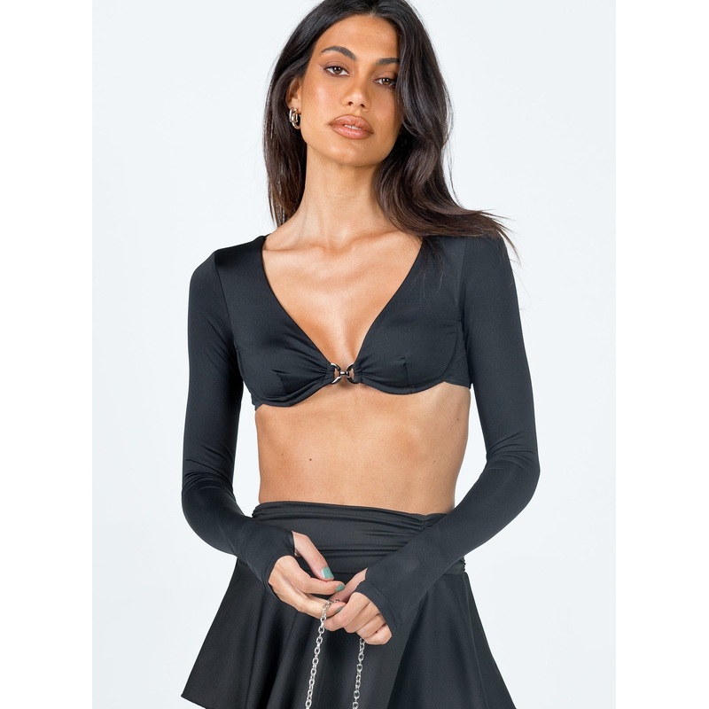 Bonita Long Sleeve Crop Top Black