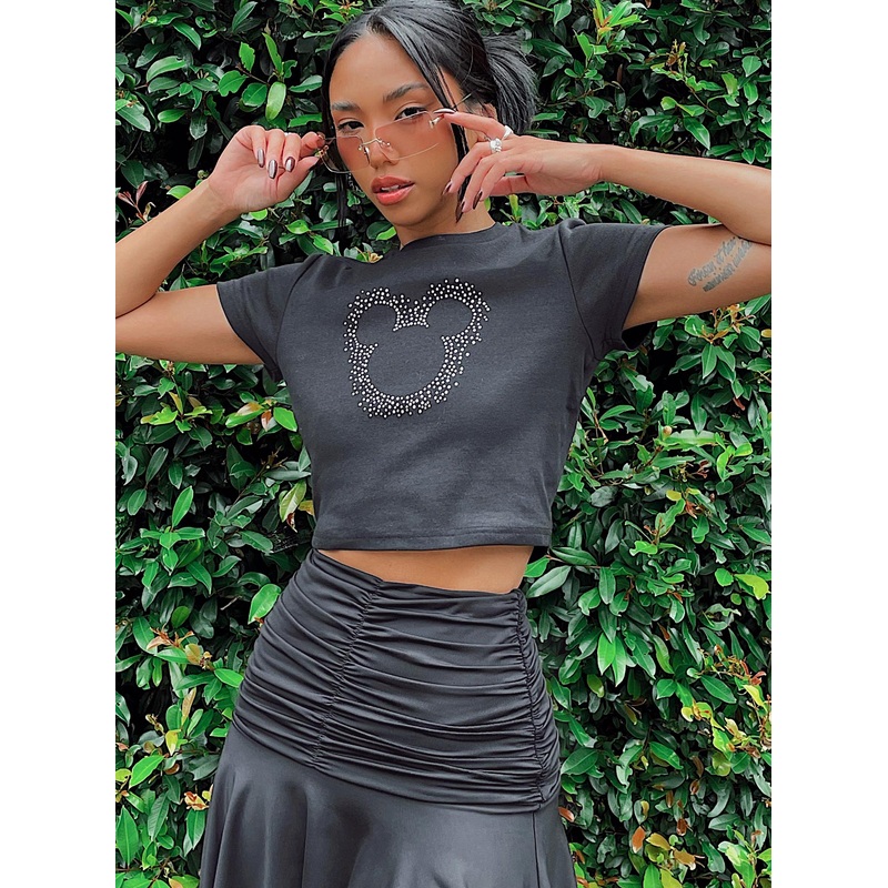 Disney Mickey Mouse Outline Cropped Tee Black