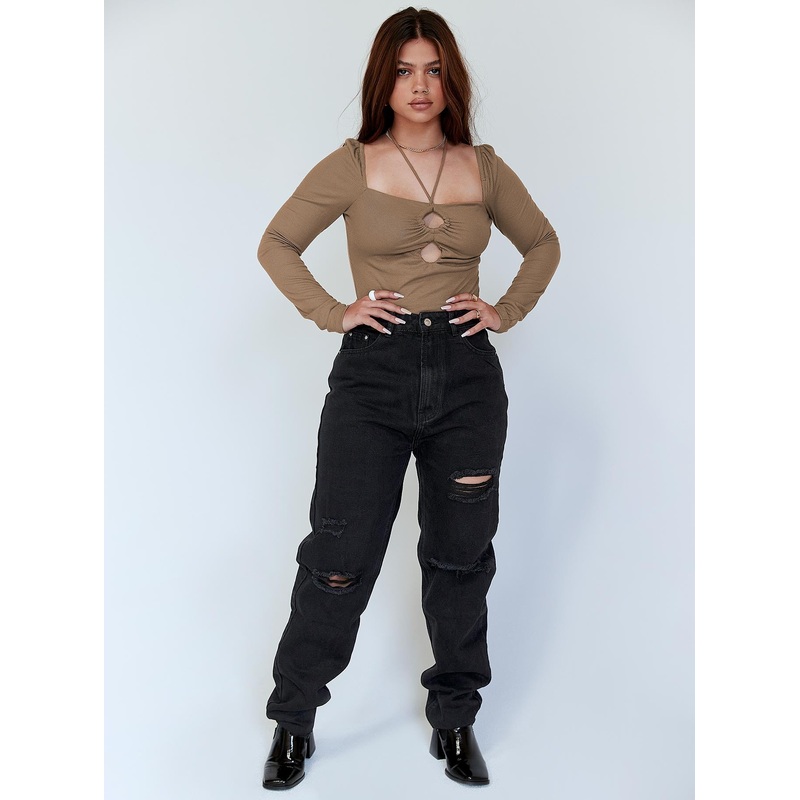 Melody Ripped Straight Leg Jeans Black