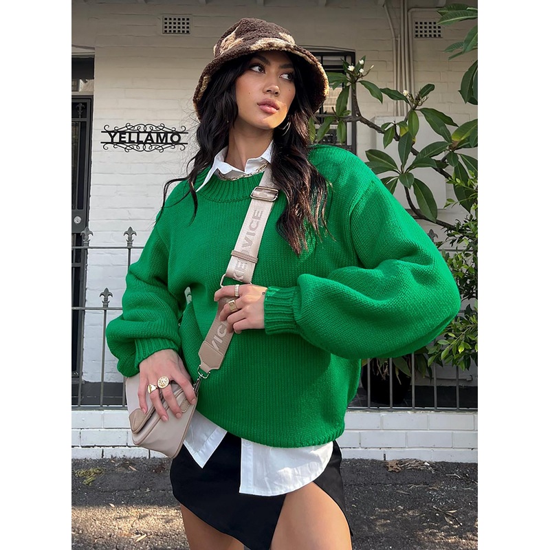 Harmony Balloon Sleeve Knit Sweater Green