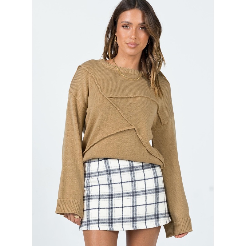 Lisa Constrast Stitch Jumper Beige