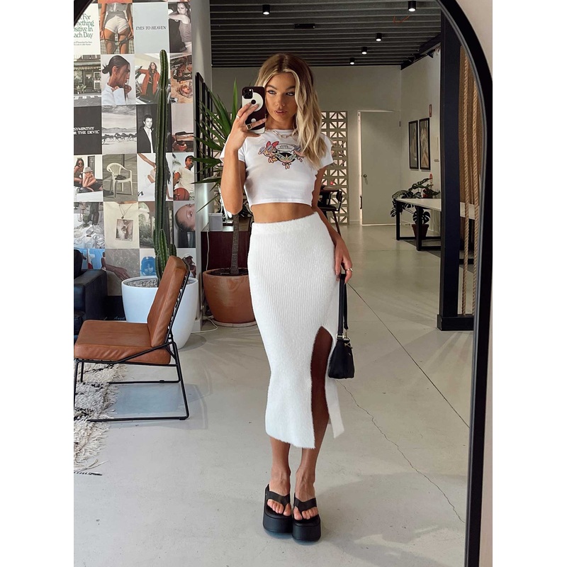 Ella Brooke Knit Midi Skirt Cream