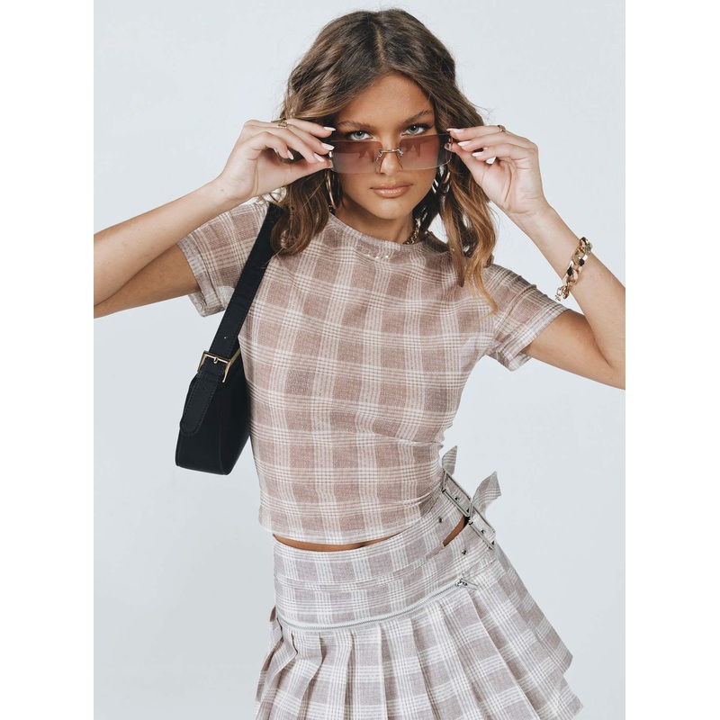 Fantasy Mesh Tee Beige Plaid