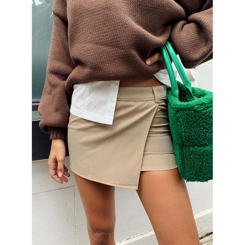 Motel Wahip Mini Skirt In Soft Tailoring Beige