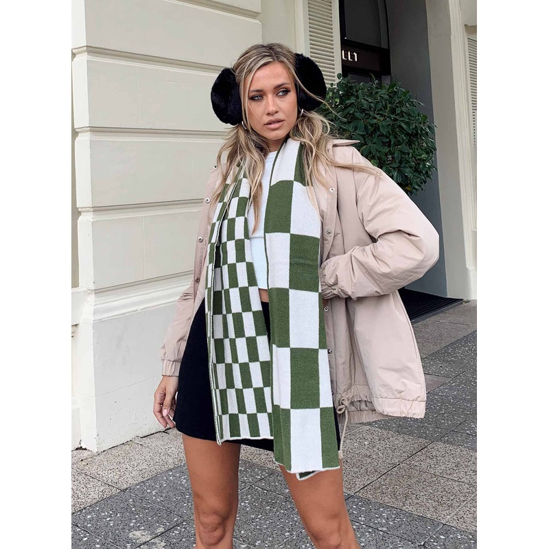Sage Check Scarf Green / White
