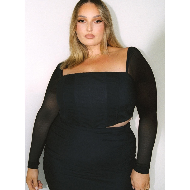 Beverly Long Sleeve Top Black Curve