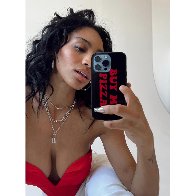 Buy Me Pizza iPhone Case Black / Red