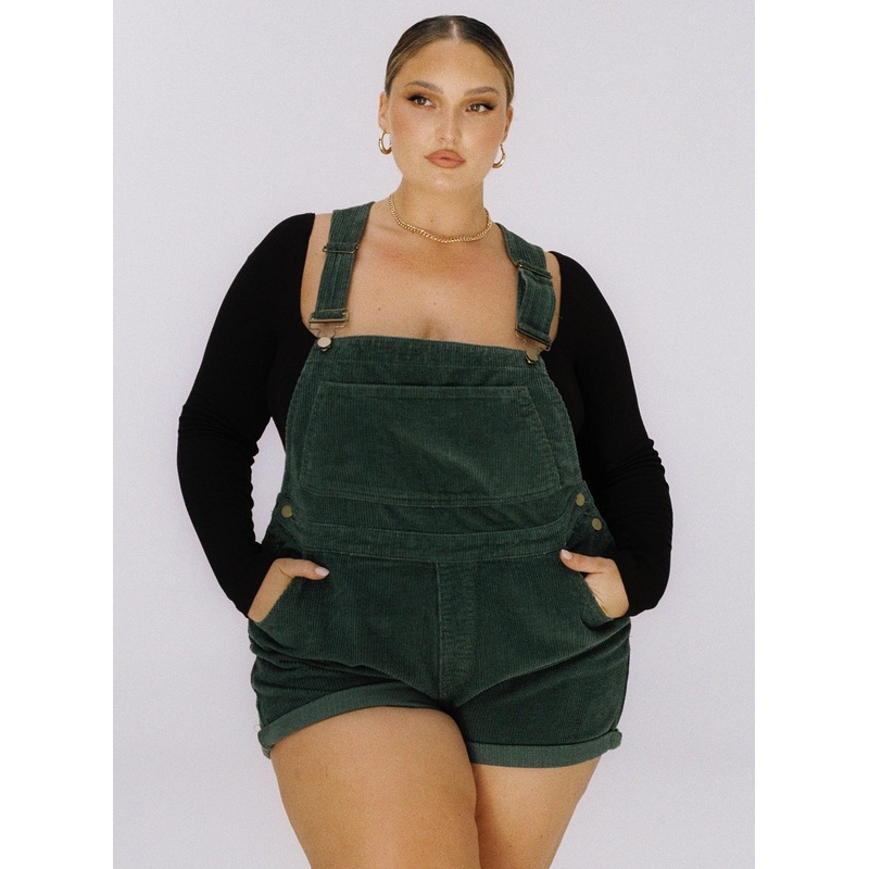 Kacey Short Overalls Khaki Curve