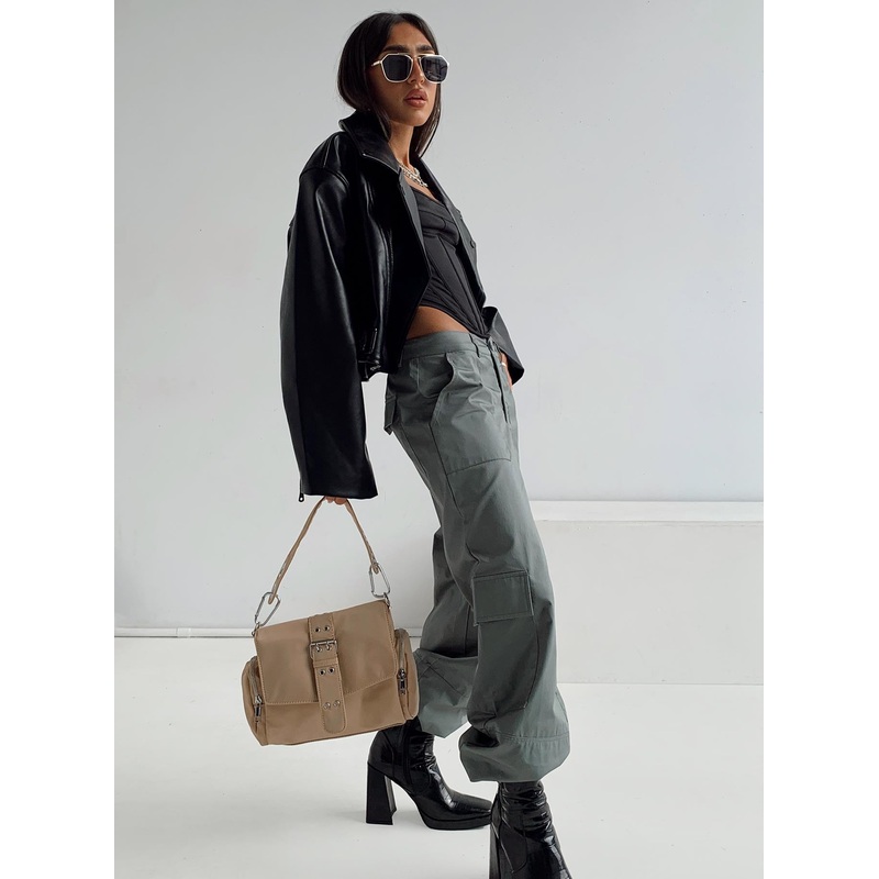 Luna Mid Rise Cargo Pants Grey