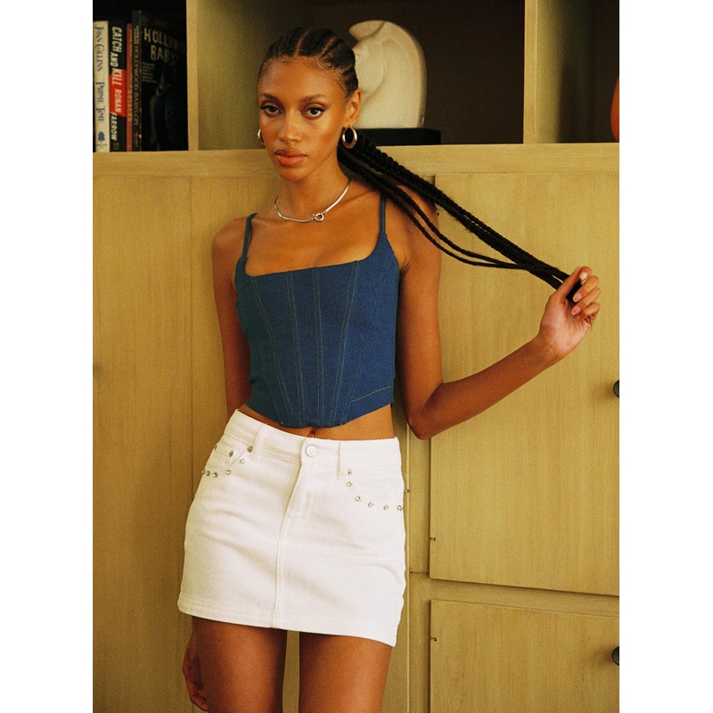 Organic Cotton Blend Althea Ultra Mini Denim Skirt White