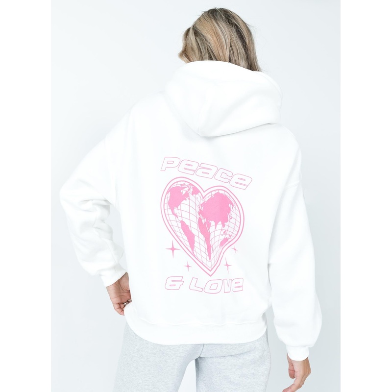 Peace And Love Hoodie Sweatshirt White