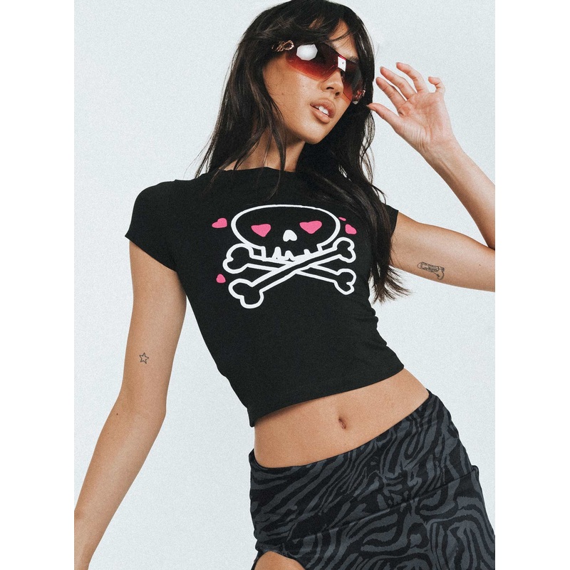 Y2K Skull Graphic Tee Black