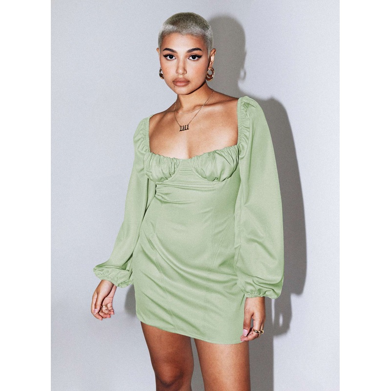 Be Mine Long Sleeve Mini Dress Green