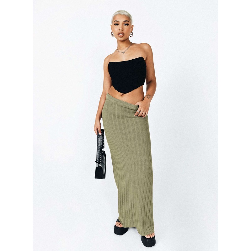 Belle Knit Maxi Skirt Khaki
