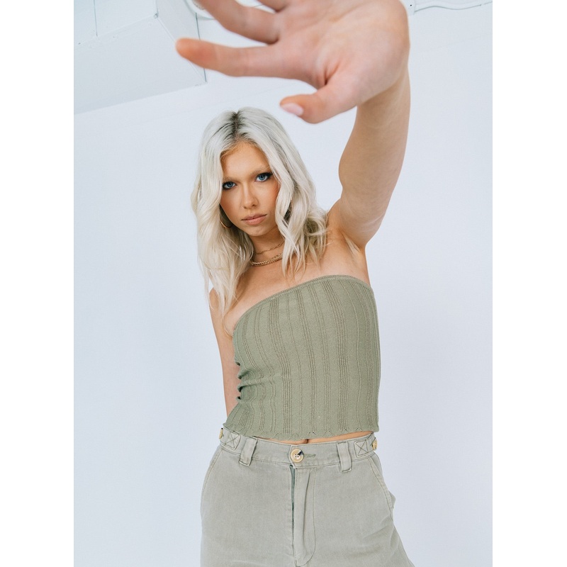 Belle Knit Strapless Top Khaki