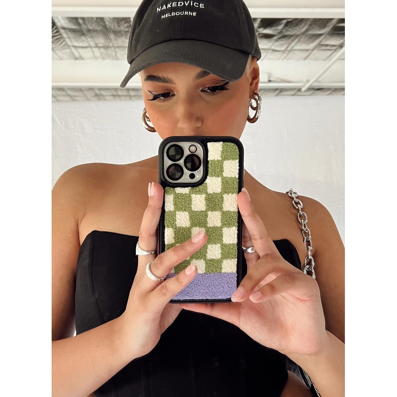 Delano Check Textured iPhone Case Green / White