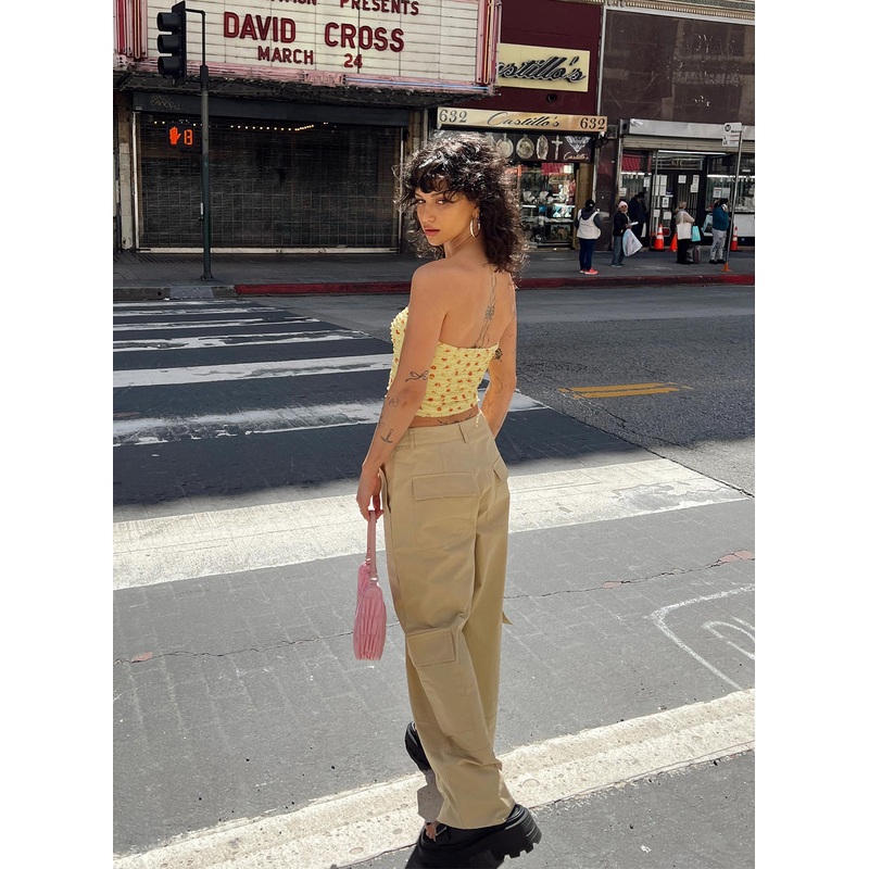 Luna Mid Rise Cargo Pants Beige