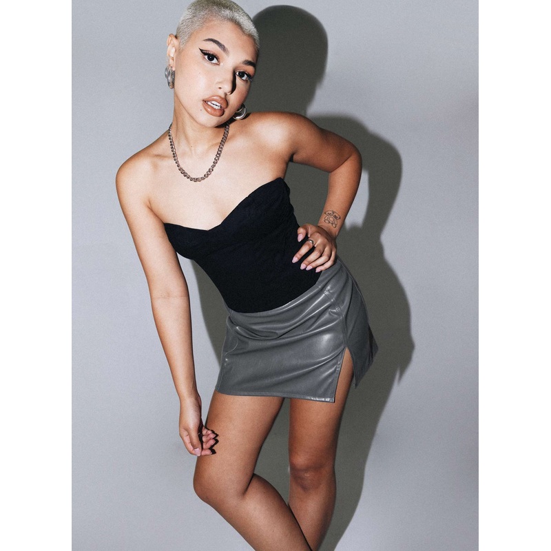 Zahra PU Mini Skirt Grey