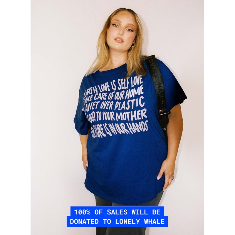 Be Kind Charity Oversized Tee Blue Curve