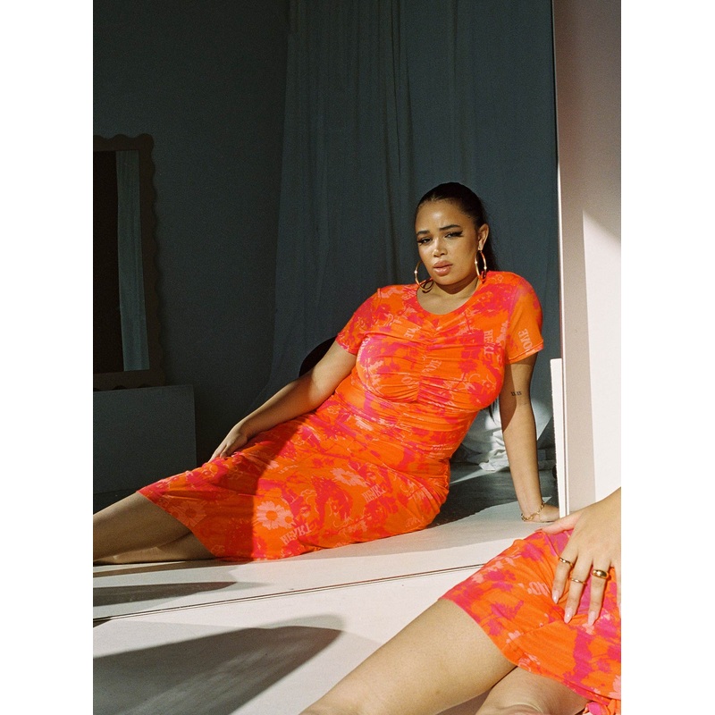 Stella Midi Dress Orange Multi Curve