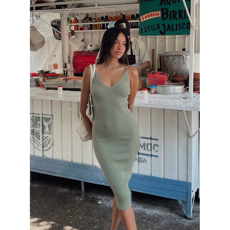 Oxford Midi Dress Green