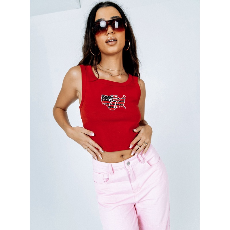 The Rolling Stones America Cropped Tank Red